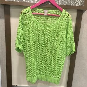 Chico’s lime green weave sweater Size 2 Like NEW Short sleeve All occasions Nice